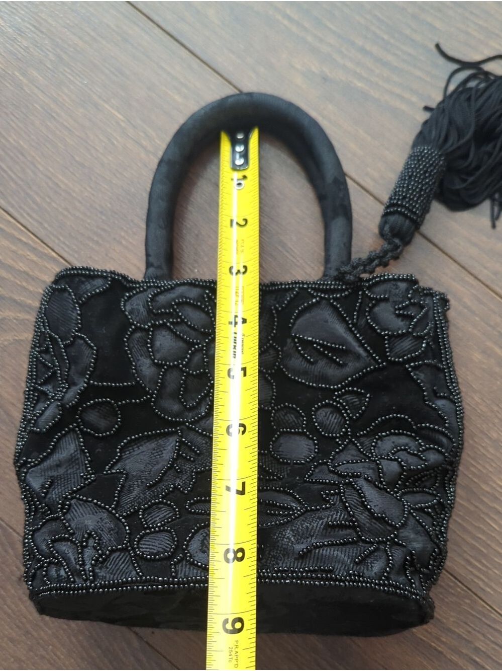 Vintage JEANNE LOTTIE Elegant Black Beaded Floral Tassel Top-Handle Bag - Picture 10 of 13